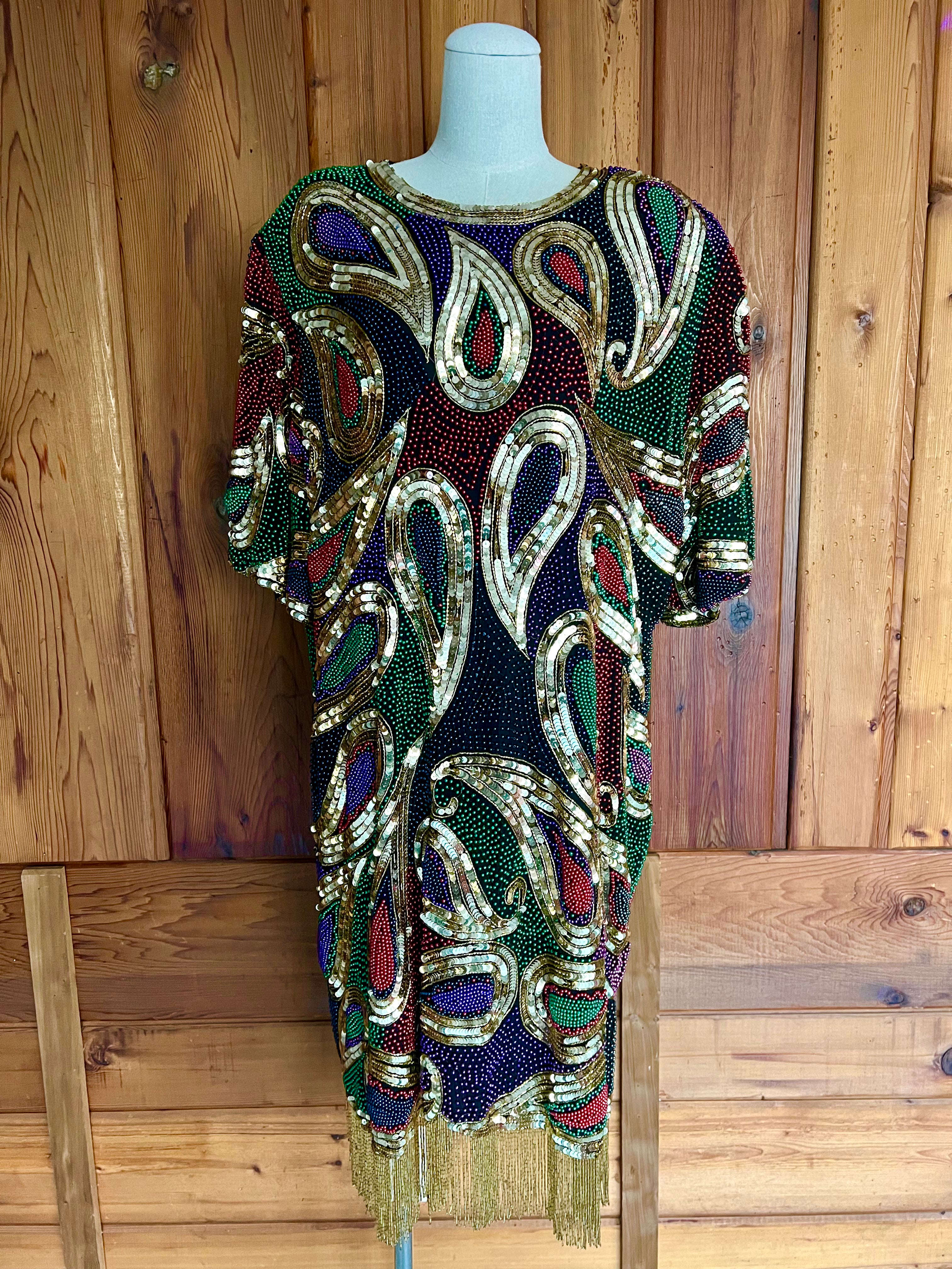 Vintage Laurence Kazar Sequin Beaded Multicolor Dress Showstopper Vintage Vintage Laurence Kazar Sequin Beaded Multicolor Dress Showstopper Vintage