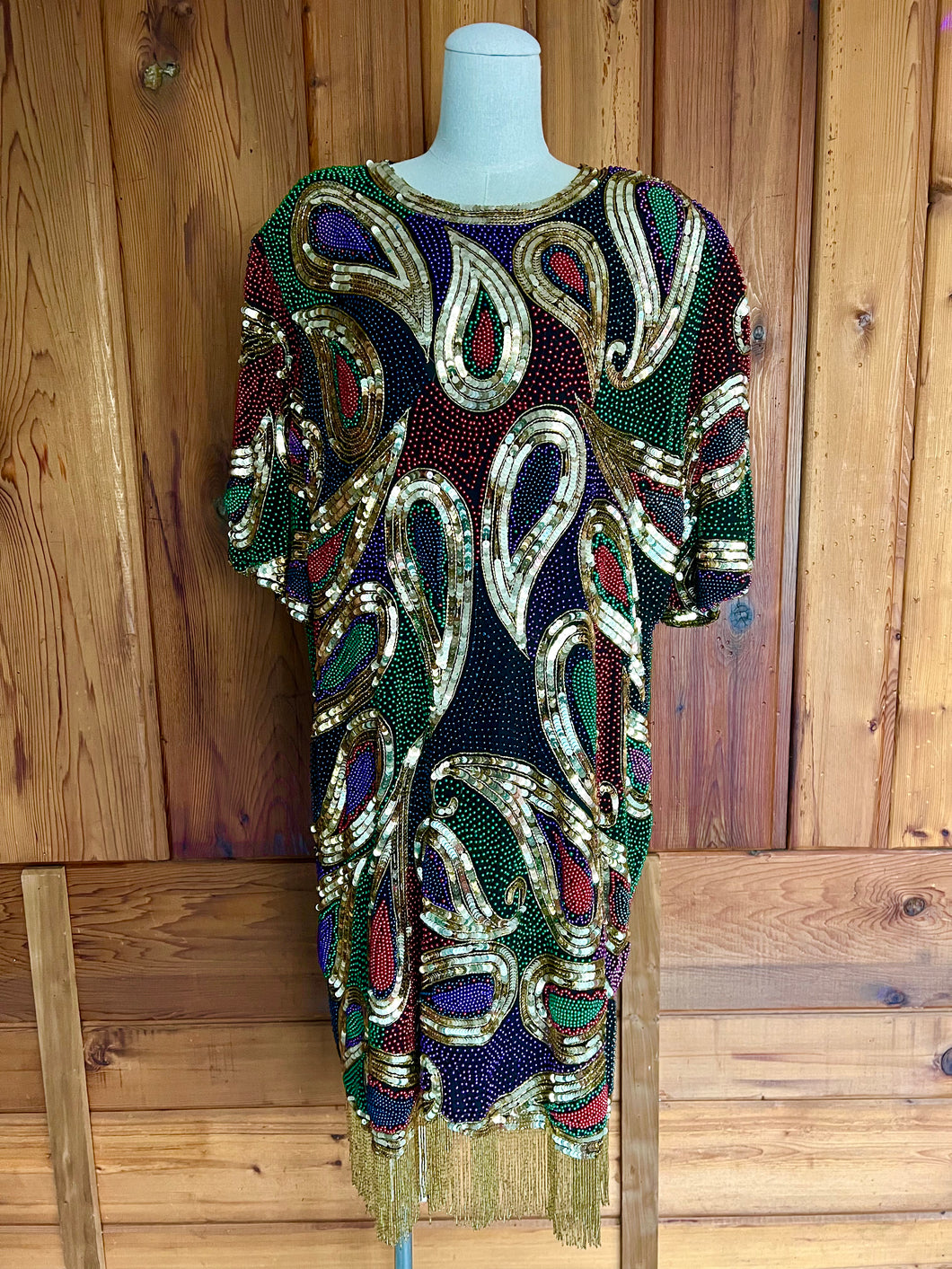 Vintage Laurence Kazar Sequin Beaded Multicolor Dress