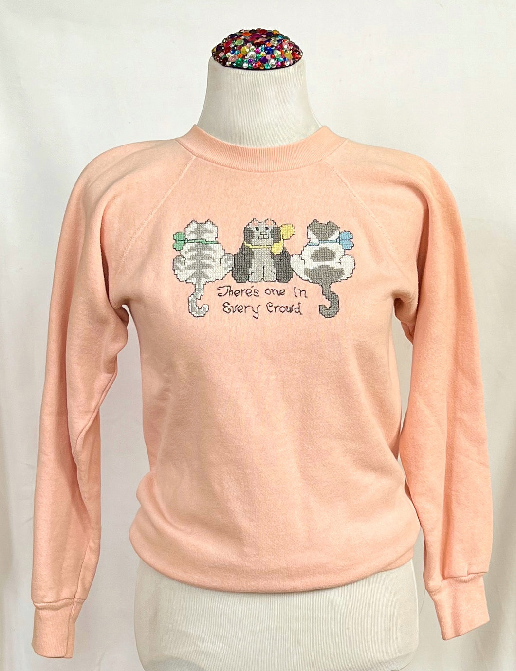 80s Kitten Cross Stitch Sweater