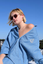 Load image into Gallery viewer, 1980's Chambray Zip-Up Dress with Silver Embroidery