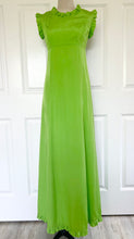 Load image into Gallery viewer, 1970’s Lime Green Ruffle Sleeveless Dress