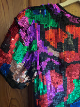 Load image into Gallery viewer, 80s Vintage Multi-Color Sequin Short Sleeve Dress
