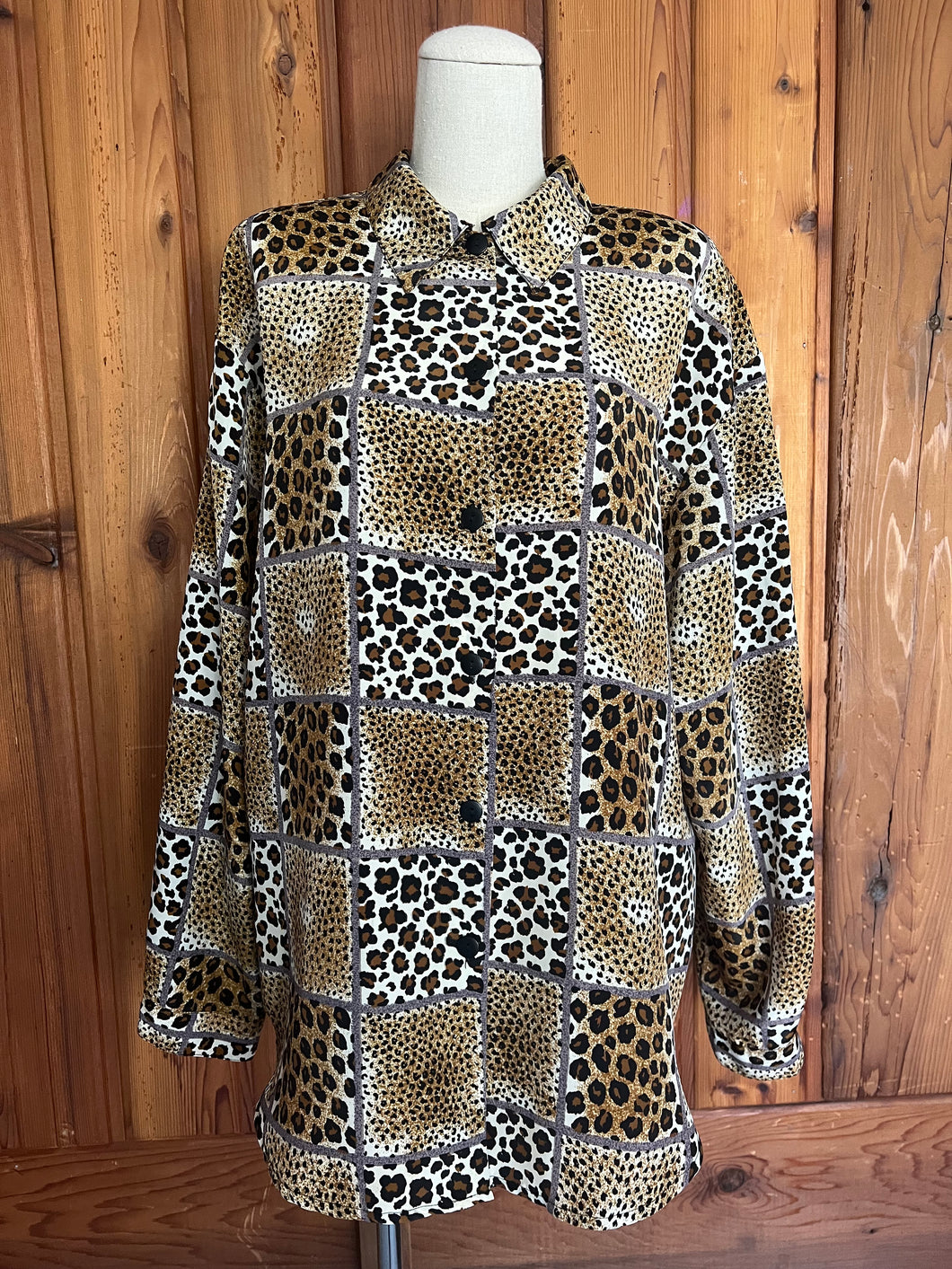 Vintage Checkered Animal Print Blouse
