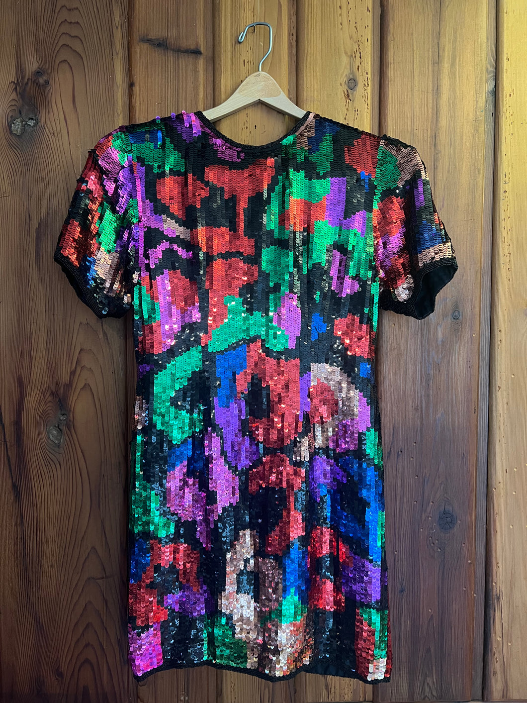 80s Vintage Multi-Color Sequin Short Sleeve Dress