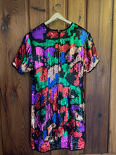 Load image into Gallery viewer, 80s Vintage Multi-Color Sequin Short Sleeve Dress
