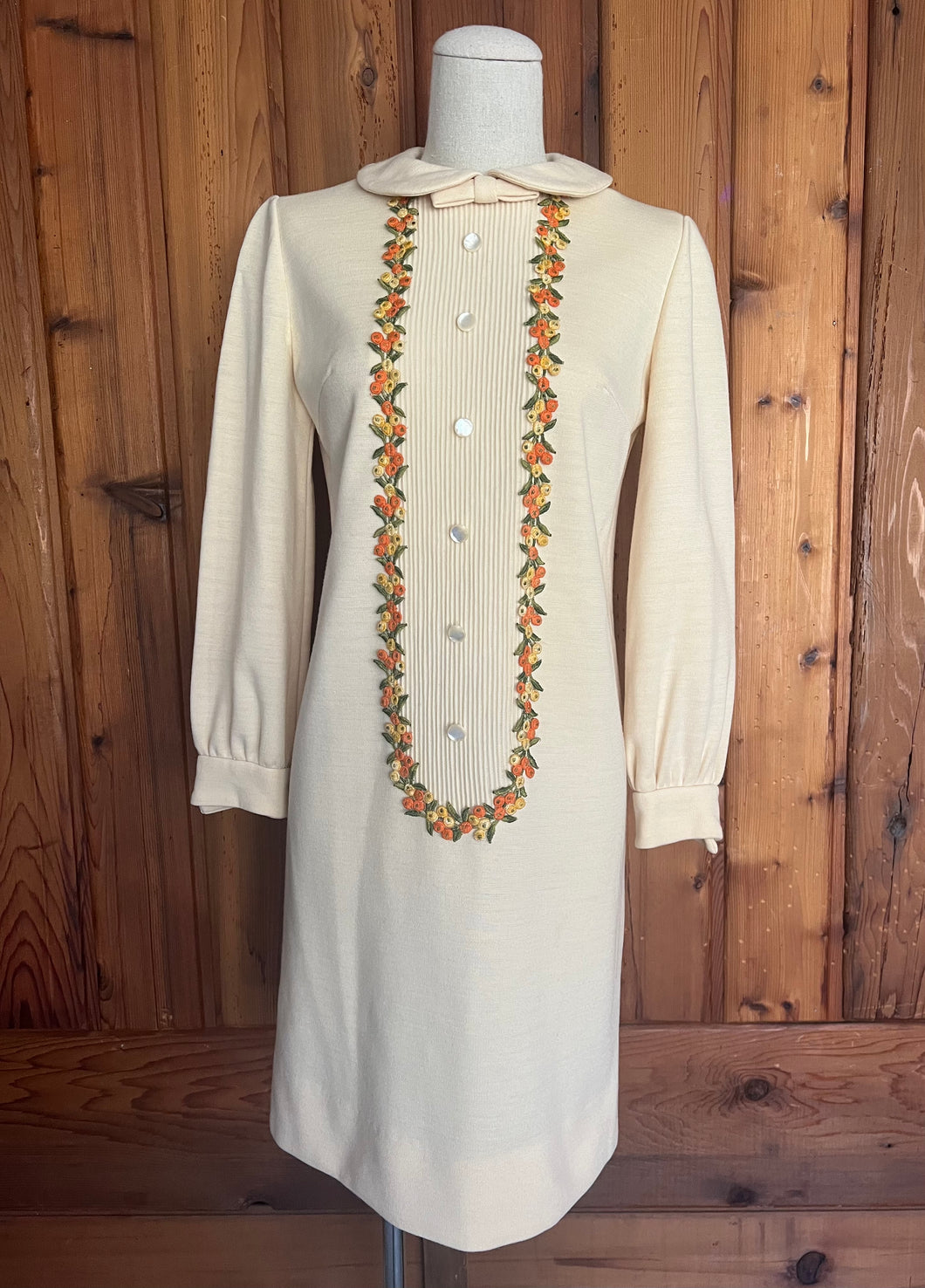 Vintage Cream Floral Embroidered Dress