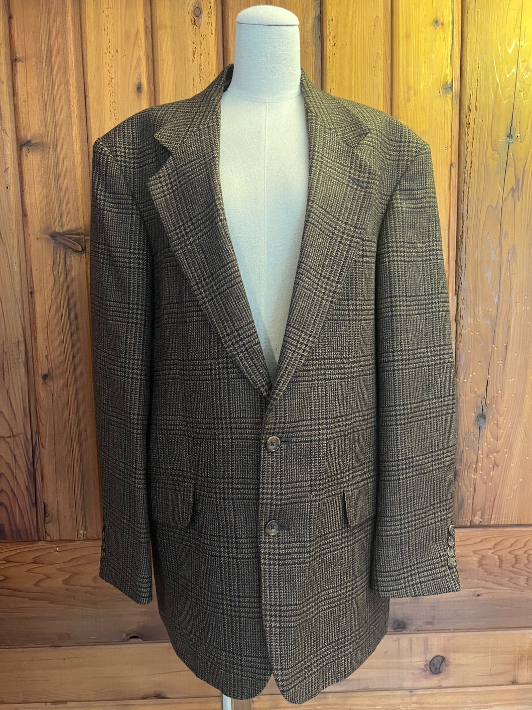 90s Vintage Brown Plaid Suit Coat by Oscar de la Renta
