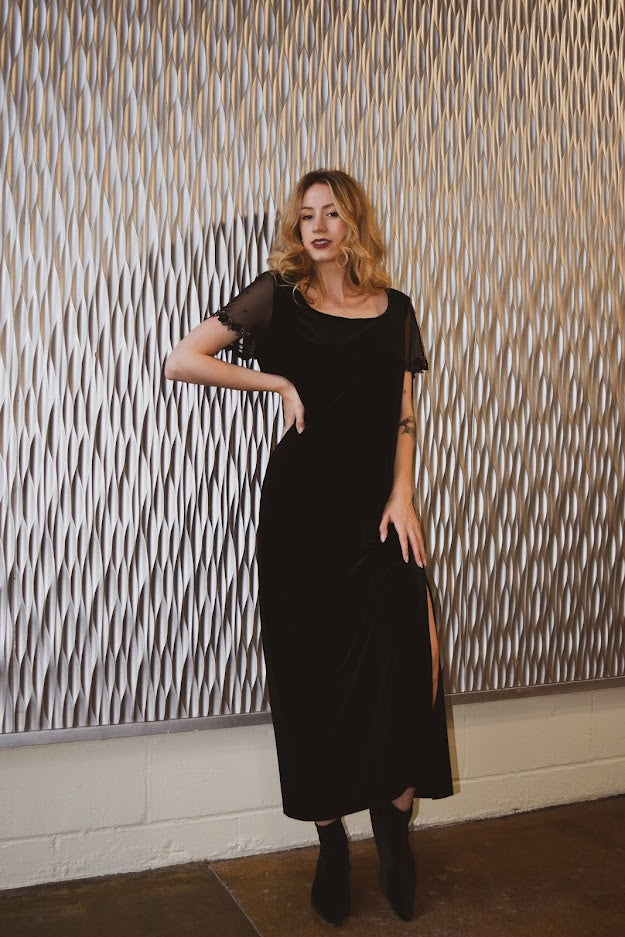 1980's Black Velvet Dress