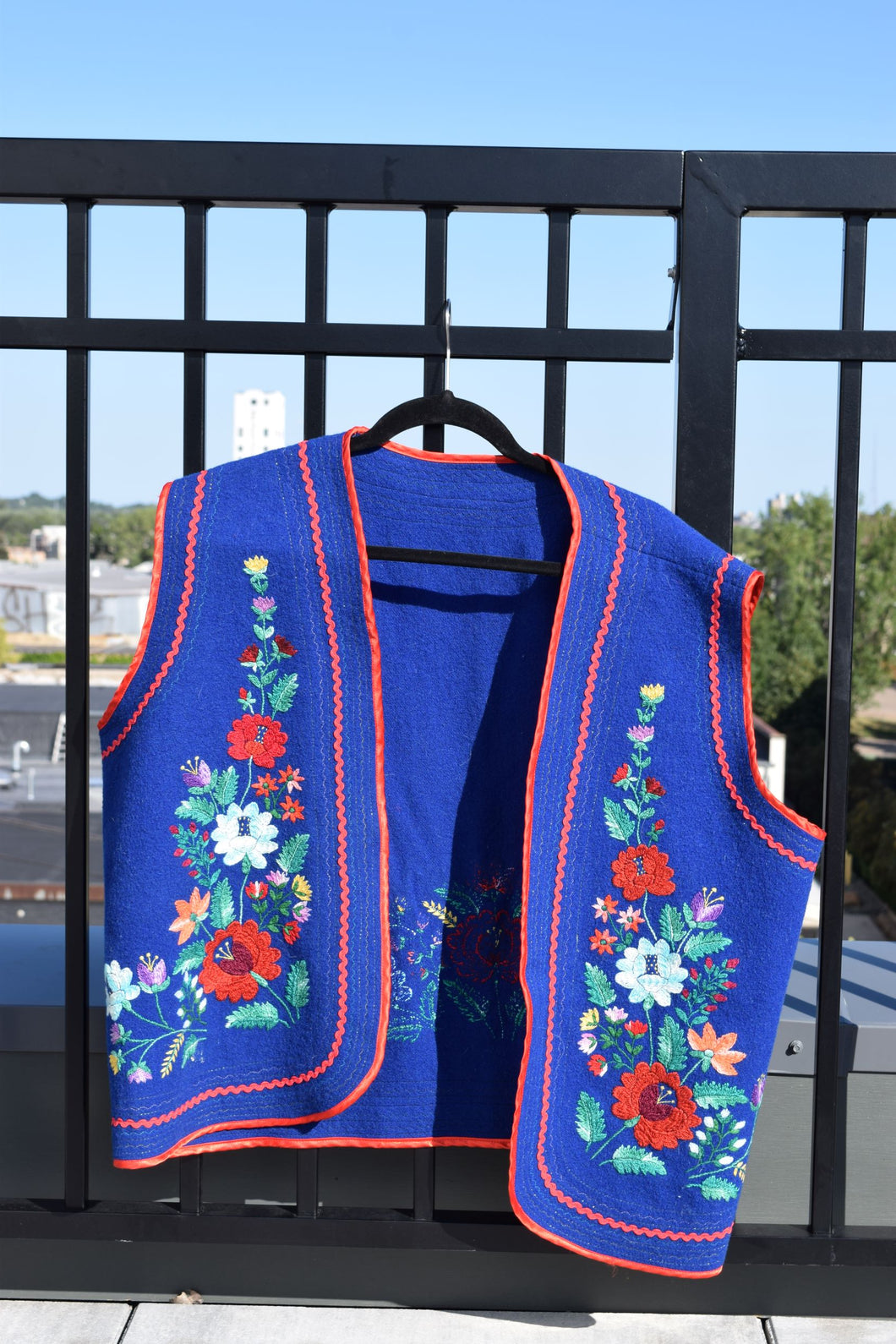 Vintage Handmade Blue Floral Embroidered Vest
